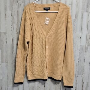 33 Degrees Oversized Chunky Cable Knit Button Up V Neck Cardigan Size Medium